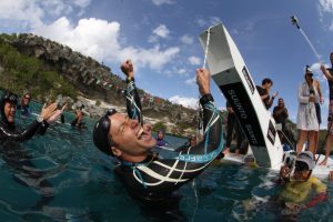 Ant Williams celebrating a freediving achievement