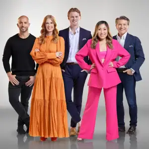 Dr Catriona Wallace with the Shark Tank Australia cast