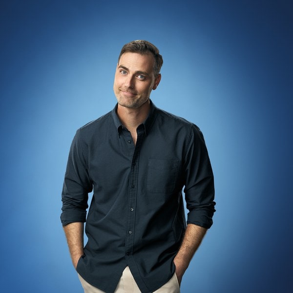 Portrait against a blue background
